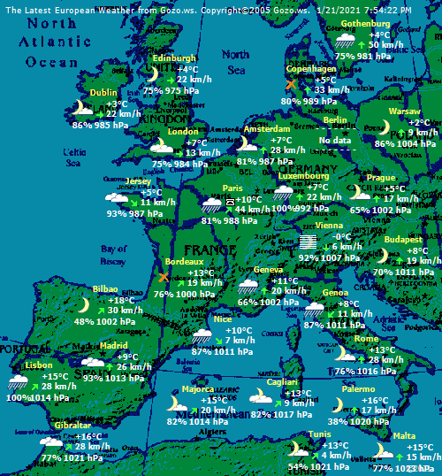 Latest European Weather produced by Gozo Weather